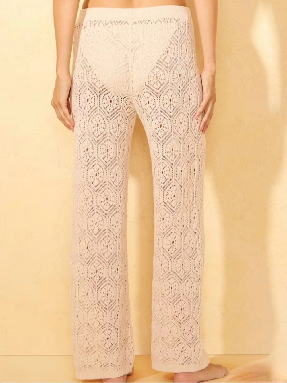 Crochet Wide-Leg Beach Vacation Pants - bathing suit cover-up sheer‎